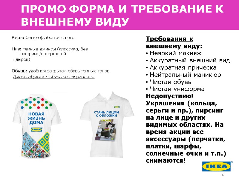 ПРОМО ФОРМА И ТРЕБОВАНИЕ К      ВНЕШНЕМУ ВИДУ Верх: белые